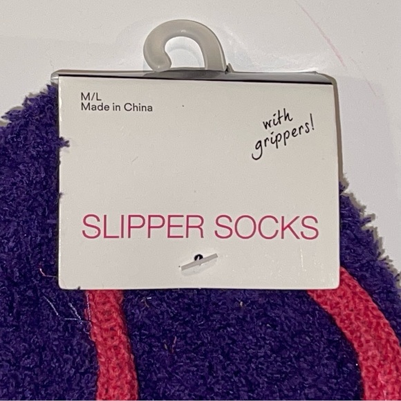 GMA Accessories Purple & Pink Slipper Socks with Grippers, Size S/M or M/L - Picture 2 of 4